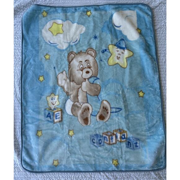 Vintage Korean Mink Baby Child Blanket Teddy Bear Moon Blocks Wonu - Picture 1 of 7